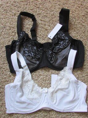 NWT Set 2 Curve Muse 46D Black White Lace Trim Underwire Lined Bra No Pad